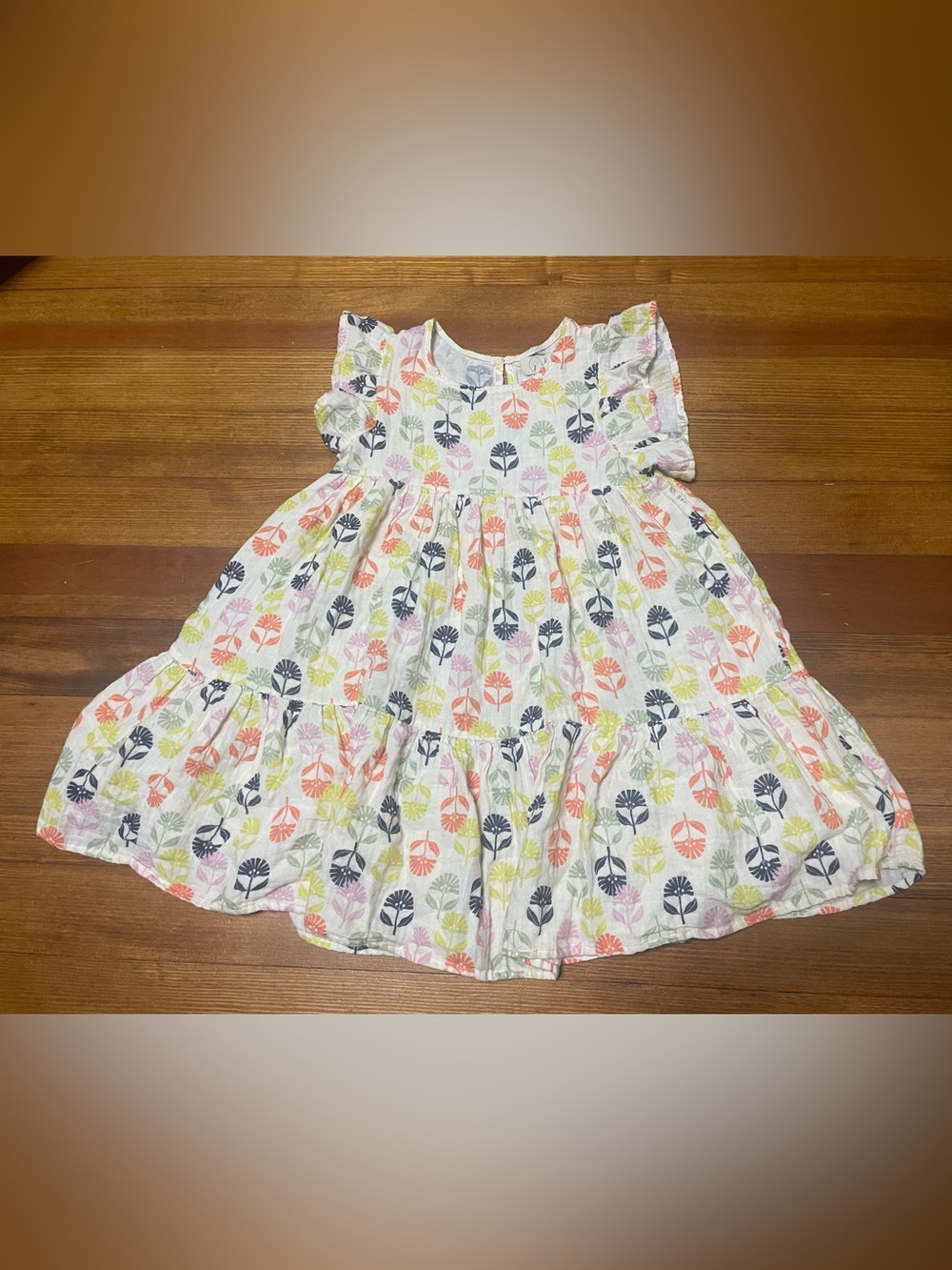 Peek Girls' White Tiered Twirl Dress with Multi-Color Leaf Print Size 10